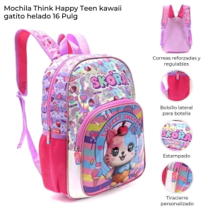 MOCHILA THINK HAPPY TEEN KAWAII GATITO HELADO 16" SKORA