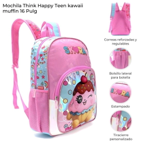 MOCHILA THINK HAPPY TEEN KAWAII MUFFIN 16" SKORA
