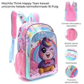 MOCHILA THINK HAPPY TEEN KAWAII UNICORNIO 16" SKORA