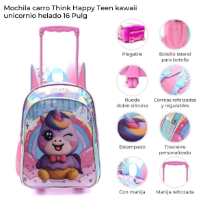 MOCHILA CARRO THINK HAPPY TEEN KAWAII UNICORNIO 16" SKORA