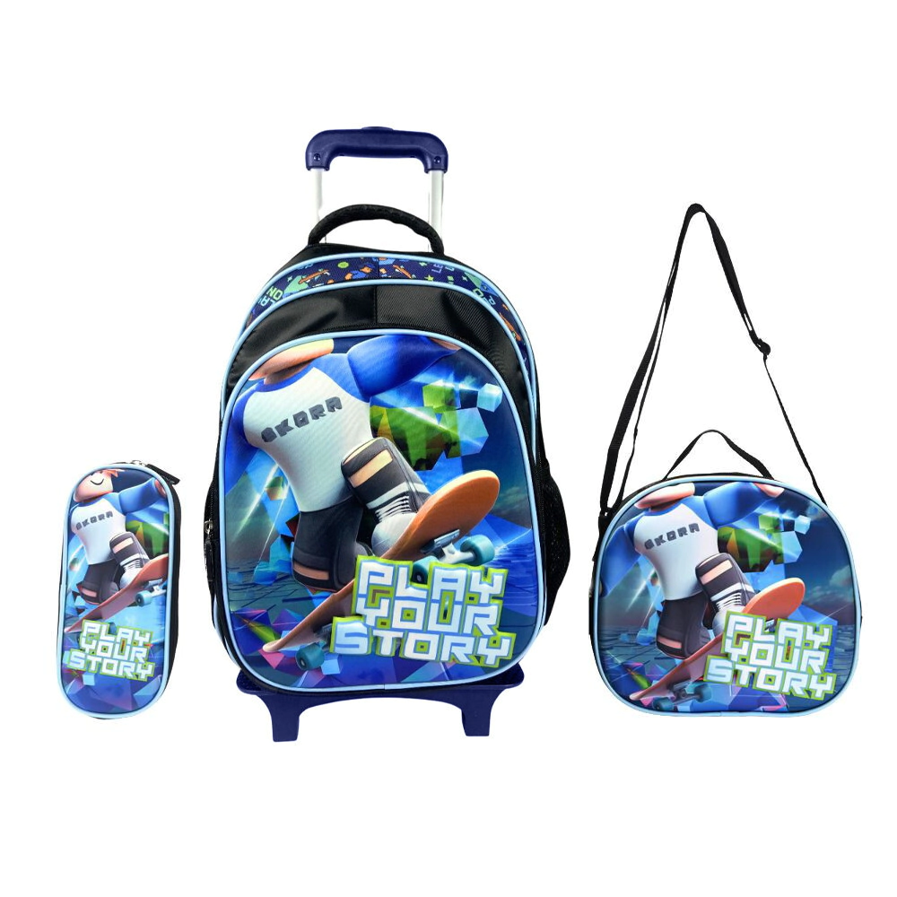 SET X 4 MOCHILA CARRO CON LUNCHERA Y CARTUCHERA ESCOLAR LETS PLAY GAMER SKORA