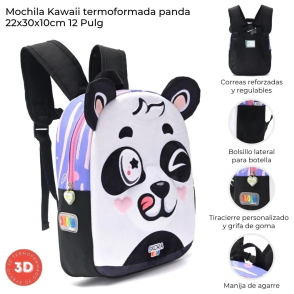 MOCHILA KAWAII TERMOFORMADA PANDA 22x30x10 CM SKORA