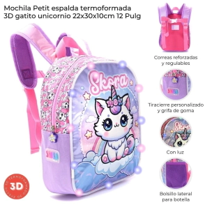 MOCHILA PETIT ESPALDA TERMOFORMADA GATITO 22x30x10 CM SKORA