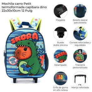 MOCHILA PETIT CARRO TERMOFORMADA CAPIBARA DINO 22x30x10 CM SKORA