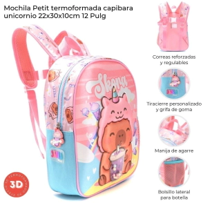 MOCHILA PETIT TERMOFORMADA CAPIBARA UNICORNIO 22x30x10 CM SKORA