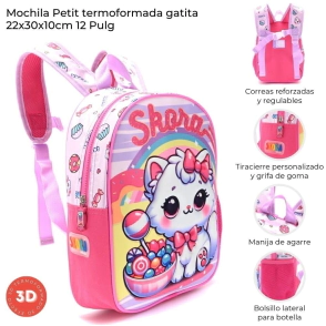 MOCHILA PETIT TERMOFORMADA GATITA 22x30x10 CM SKORA