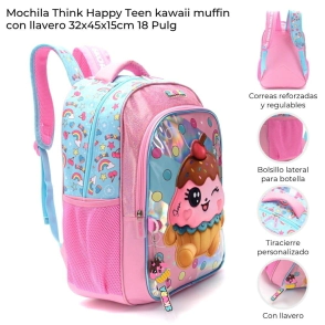 MOCHILA THINK HAPPU TEEN KAWAII MUFFIN 32x45x15 CM SKORA