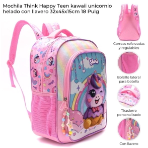 MOCHILA THINK HAPPU TEEN KAWAII UNICORNIO 32x45x15 CM SKORA