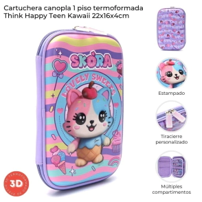 CARTUCHERA CANOPLA 1 PISO THINK HAPPY TEEN KAWAII 22x16x4 CM SKORA