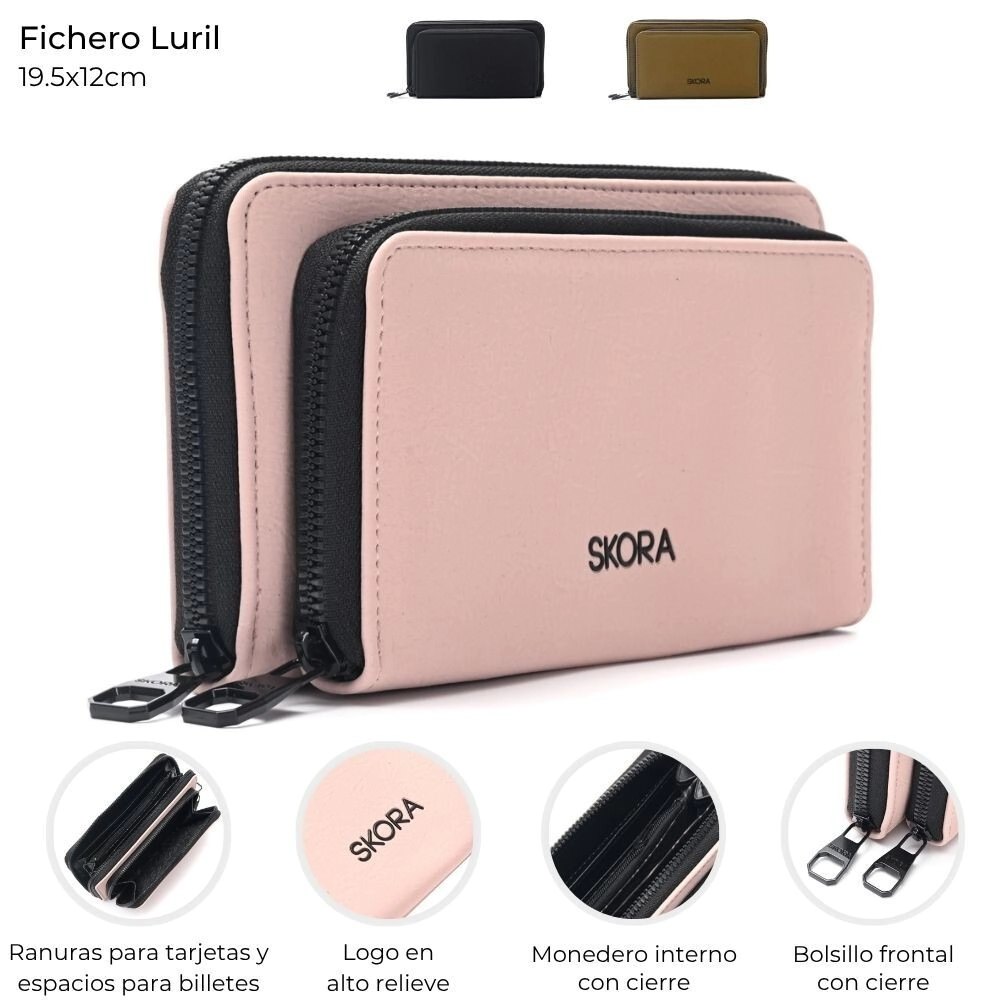 BILLETERA LURIL CON BOLSILLO FRONTAL Y LLAVERO SKORA ROSA