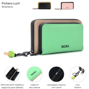 BILLETERA LURIL CON BOLSILLO FRONTAL Y LLAVERO SKORA VERDE