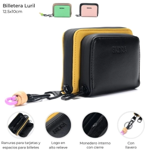 BILLETERA LURIL CON BOLSILLO FRONTAL Y LLAVERO SKORA VERDE