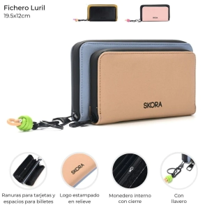 FICHERO LURIL CON BOLSILLO FRONTAL Y LLAVERO SKORA BEIGE