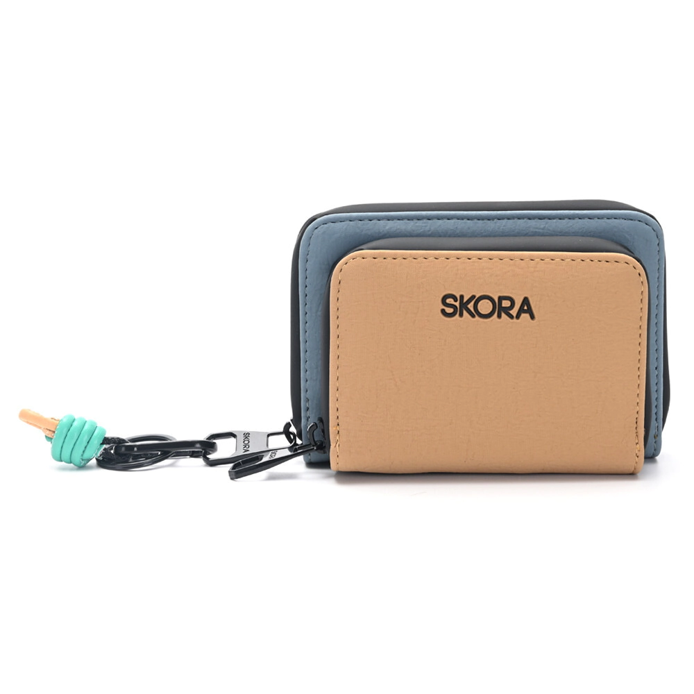 BILLETERA LURIL CON BOLSILLO FRONTAL Y LLAVERO SKORA BEIGE
