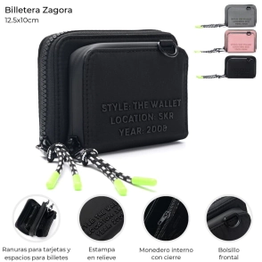 BILLETERA ZAGORA CON BOLSILLO FRONTAL SKORA NEGRO