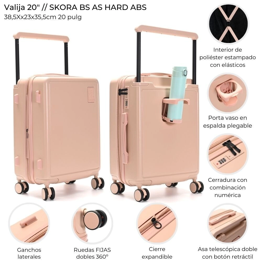 VALIJA CARRY ON SKORA BS AS HARD ABS ROSA 20"