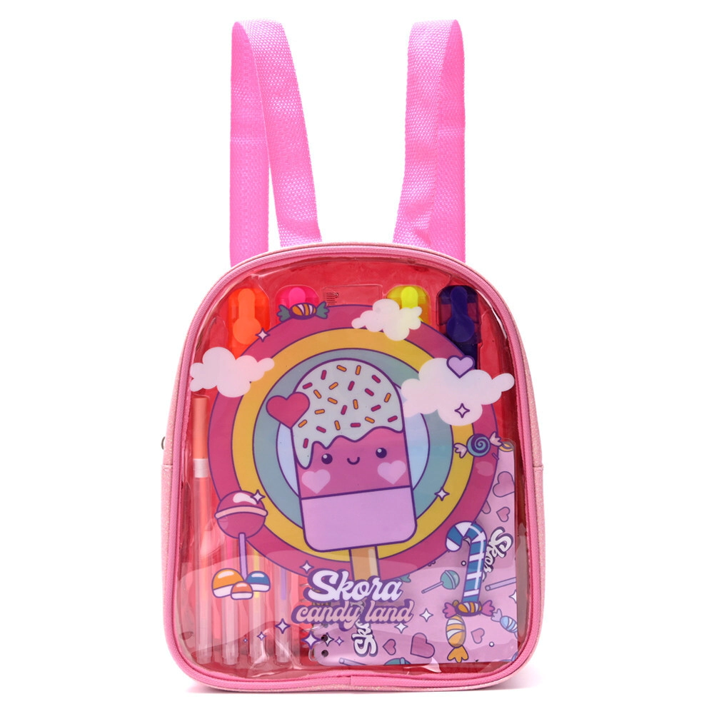 MOCHILA CON SET LIBRERIA INCLUYE CUADERNO SKORA HELADITO