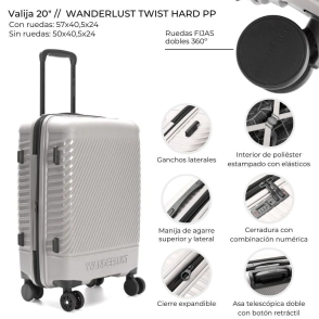 VALIJA CARRY ON WANDERLUST TWIST HARD PP GRIS CLARO 20