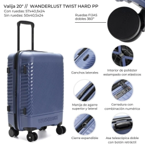 VALIJA CARRY ON WANDERLUST TWIST HARD PP GRIS AZULADO 20
