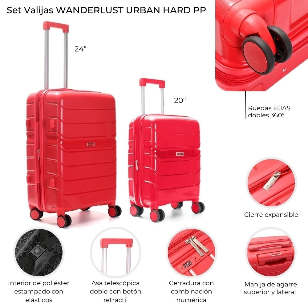 SET VALIJAS WANDERLUST URBAN HARD PP ROJO 20" Y 24" EXPANDIBLE