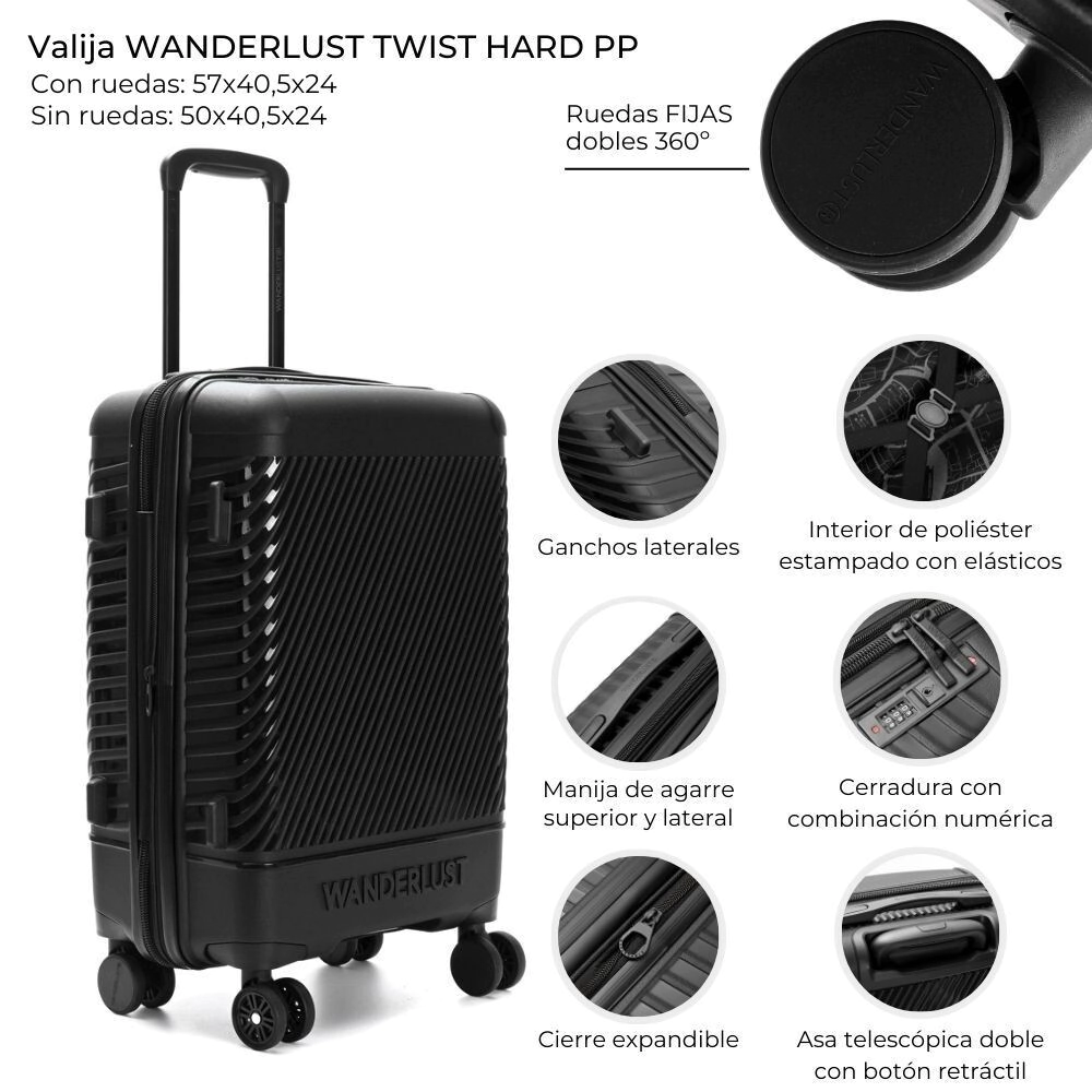 VALIJA CARRY ON WANDERLUST TWIST HARD PP NEGRA EXPANDIBLE