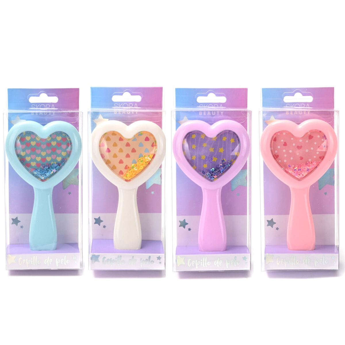 CEPILLO DE PELO FORMA CORAZON CON GLITTER SKORA