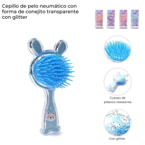 CEPILLO DE PELO NEUMATICO CON FORMA DE CONEJITO CON GLITTER SKORA