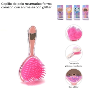 CEPILLO DE PELO NEUMATICO CON FORMA DE CORANZO CON GLITTER SKORA
