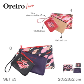 SET X3 PORTACOSMETICO OREIRO LOVE NEGRO