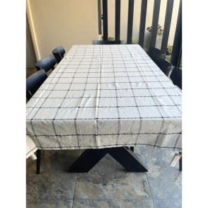MANTEL TUSOR CRUDO CON CUADROS NEGRO LISBOA 150 X 250 CM