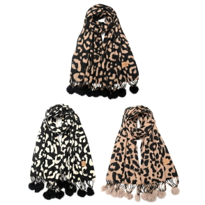 RUANA ANIMAL PRINT CON POMPONES 68x172CM SKORA