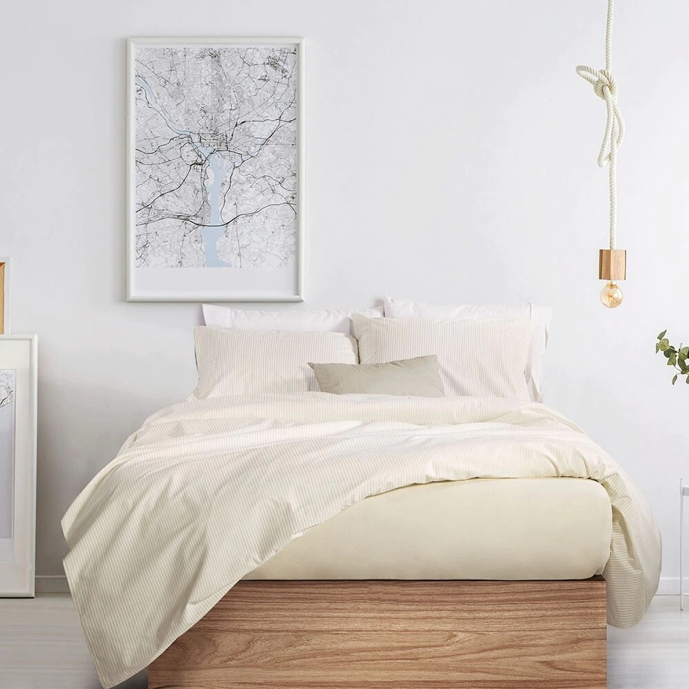 PALETTE JUEGO DE SABANAS LINES 180 HILOS QUEEN BEIGE