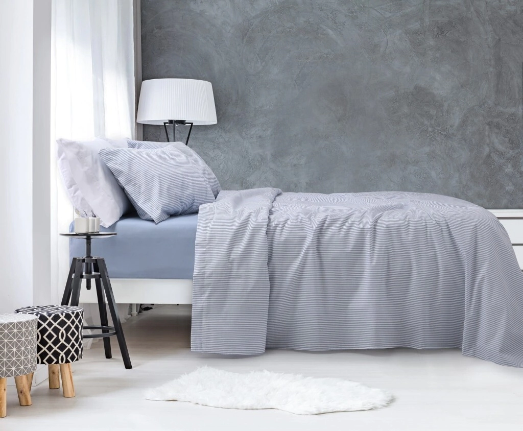 PALETTE JUEGO DE SABANAS LINES 180 HILOS FULL CELESTE