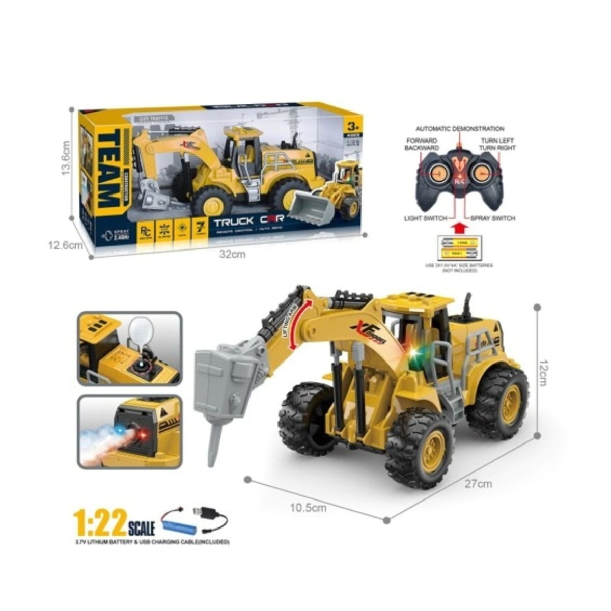 TRUCK CAR TRACTOR CON MARTILLO NEUMATICO A RADIO CONTROL ISAKITO