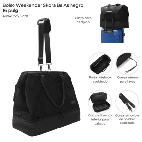 BOLSO WEEKENDER SKORA BS AS NEGRO 16 PULGADAS