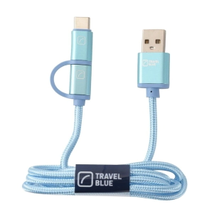 CABLE USB 2 EN 1 MICRO USB Y TIPO C TRAVEL BLUE