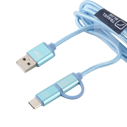 CABLE USB 2 EN 1 MICRO USB Y TIPO C TRAVEL BLUE