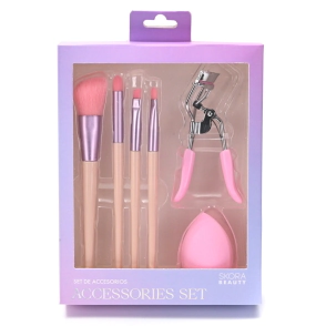 SET DE MAQUILLAJE, BROCHAS, ARQUEADOR Y BLENDER SKORA