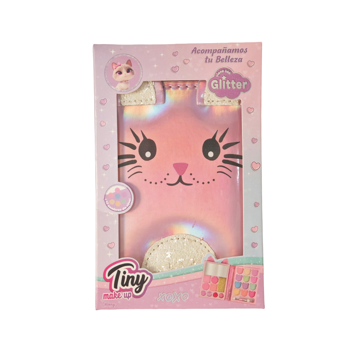 PALETA DE MAQUILLAJES GATITO MULTICOLOR CON GLITTER TINY