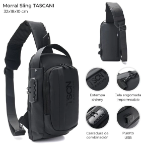 MORRAL SLING TASCANI CON CERRADURA Y USB 32x18x10 CM