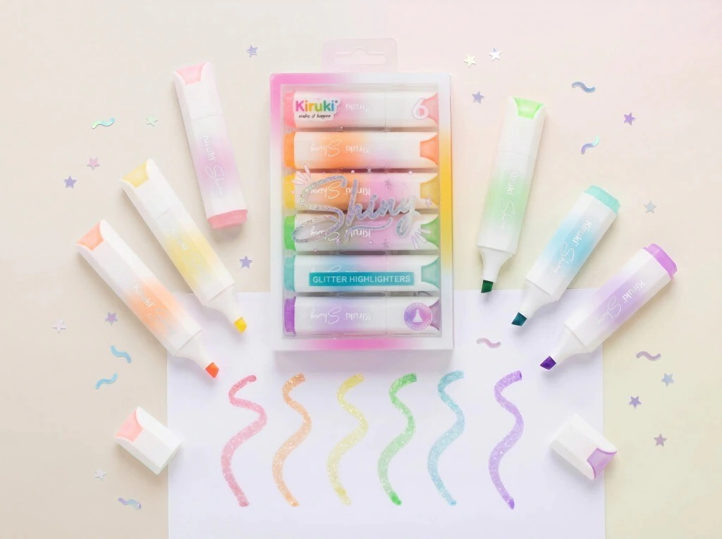 MINI RESALTADORES CON GLITTER PASTEL SHINNY KIRUKI