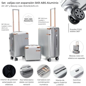SET VALIJAS 20"/24" + BEAUTY SKORA BS AS ABS ALUMINIO