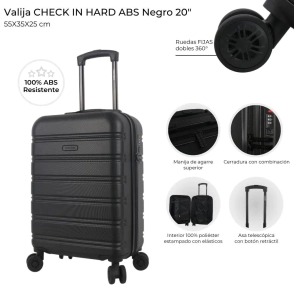 VALIJA CARRY ON CHECK IN HARD ABS NEGRA 20