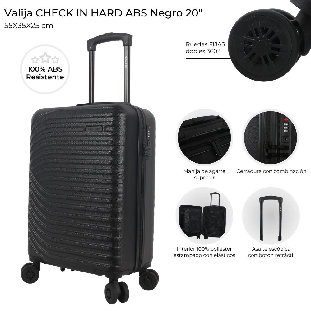 VALIJA CARRY ON CHECK IN HARD ABS NEGRA 20"