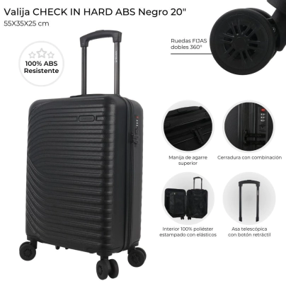 VALIJA CARRY ON CHECK IN HARD ABS NEGRA 20