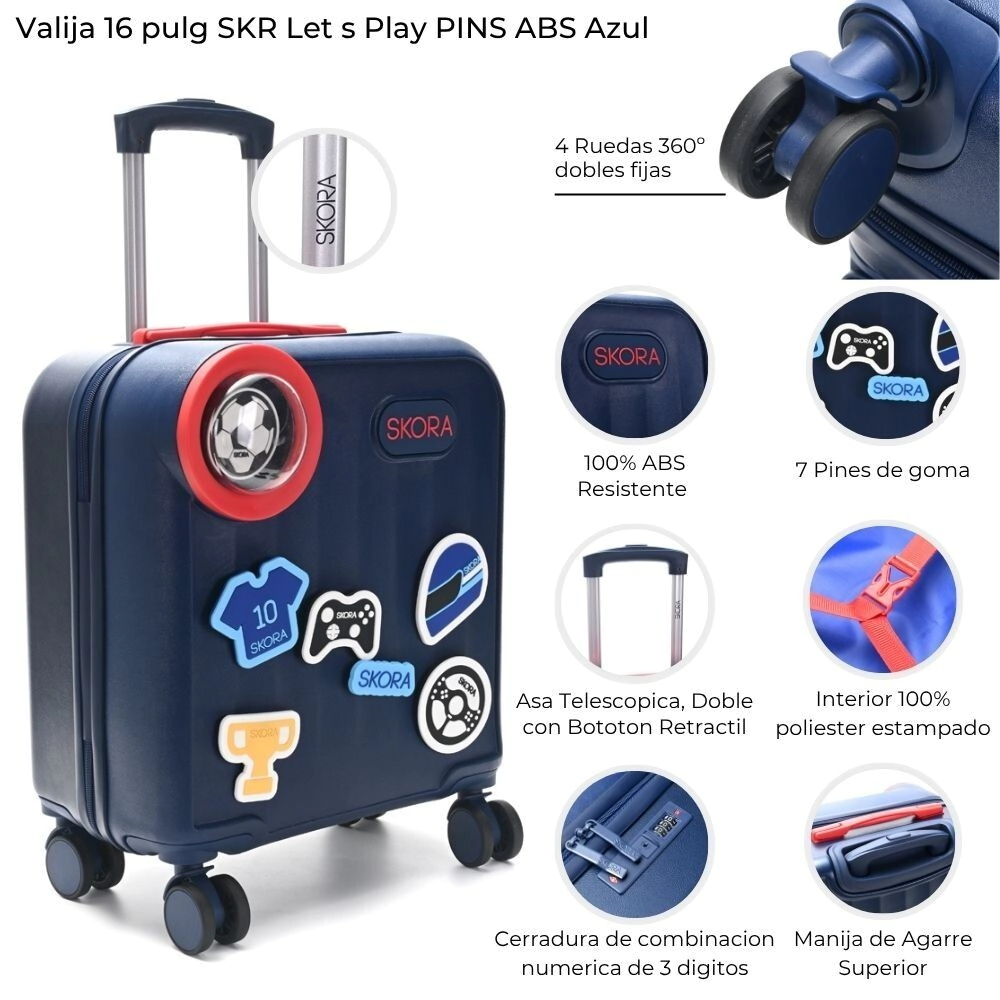VALIJA 16" SKORA LETS PLAY PINS ABS AZUL
