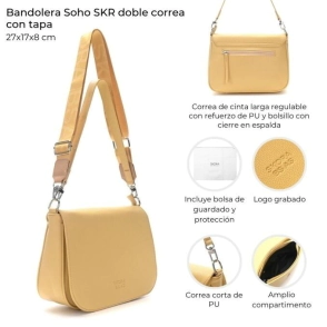BANDOLERA SOHO SKORA DOBLE CORREA 27x17x8 CM BUTTERMILK