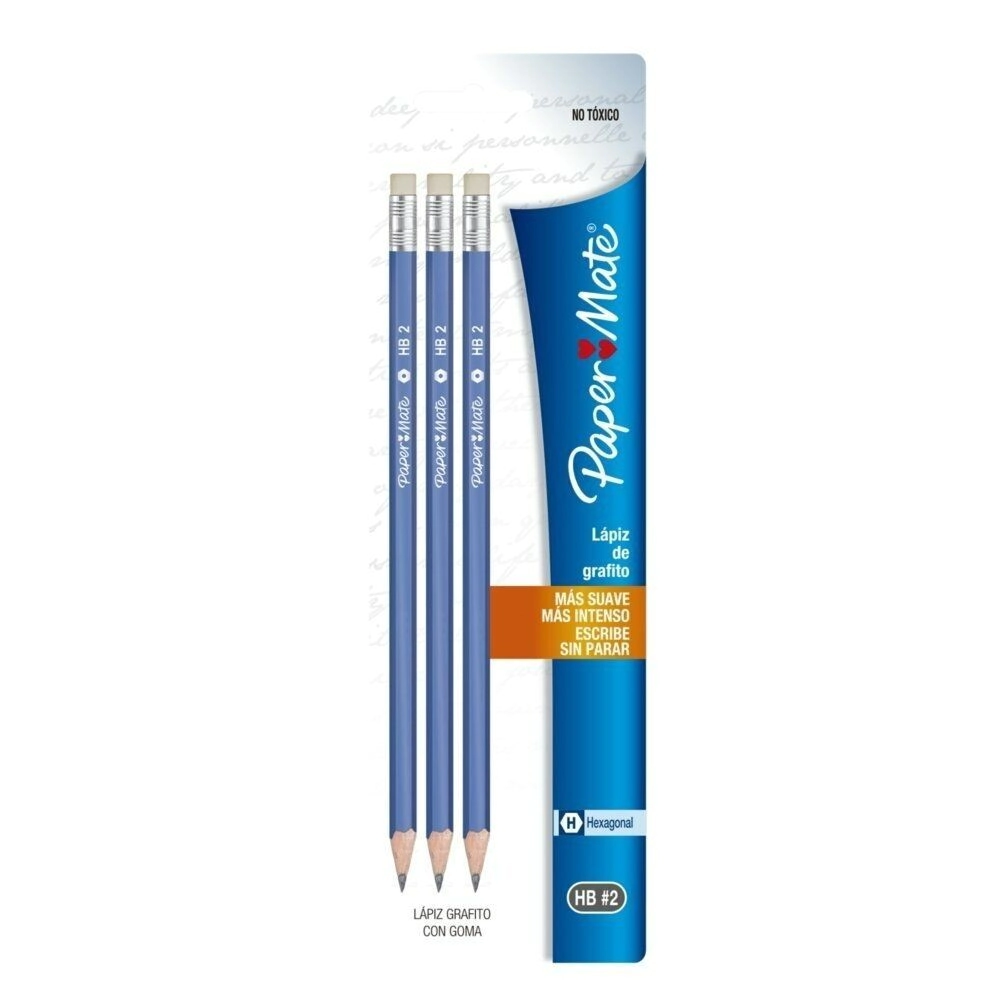 Lapiz grafito hex c/goma HB TJ x 3 Paper Mate