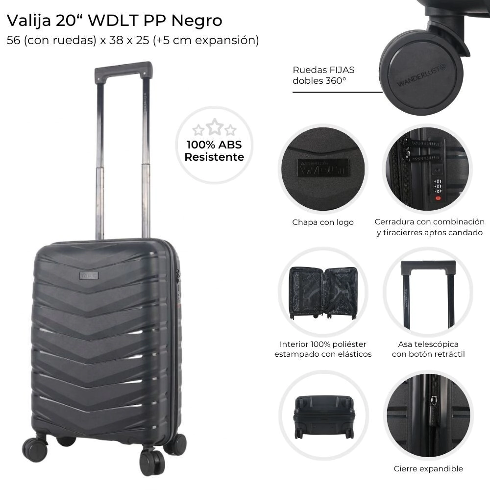 VALIJA 20" WANDERLUST PP NEGRO